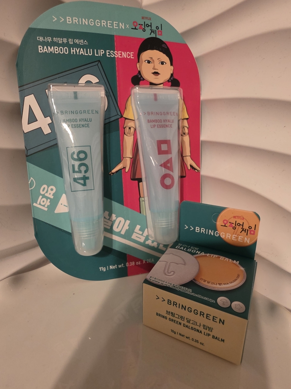 Bring Green x Squid Games Bamboo Hyalu Lip Essence and Dalgona Lip Balm